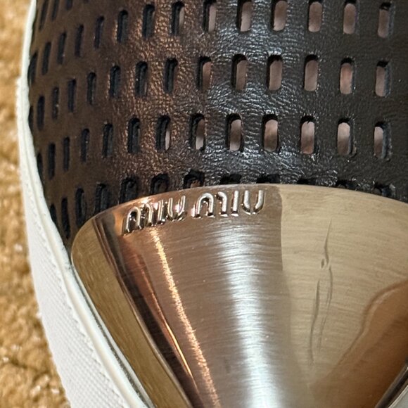 Miu Miu Platform Perforated Leather Metal Cap Toe Sneakers - Picture 3 of 9